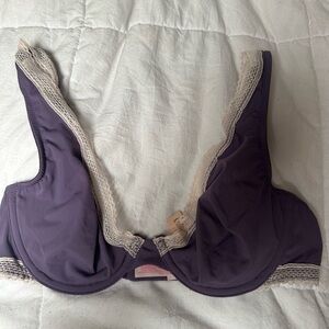 Victoria's Secret Purple White Lace Unlined Demi Plunge Bra 32C NEW!